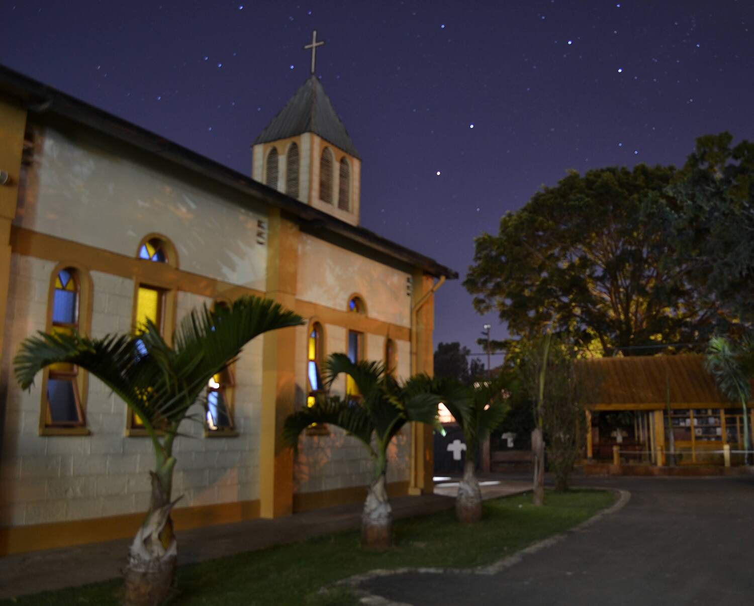 Holy Cross Catholic Church at Night